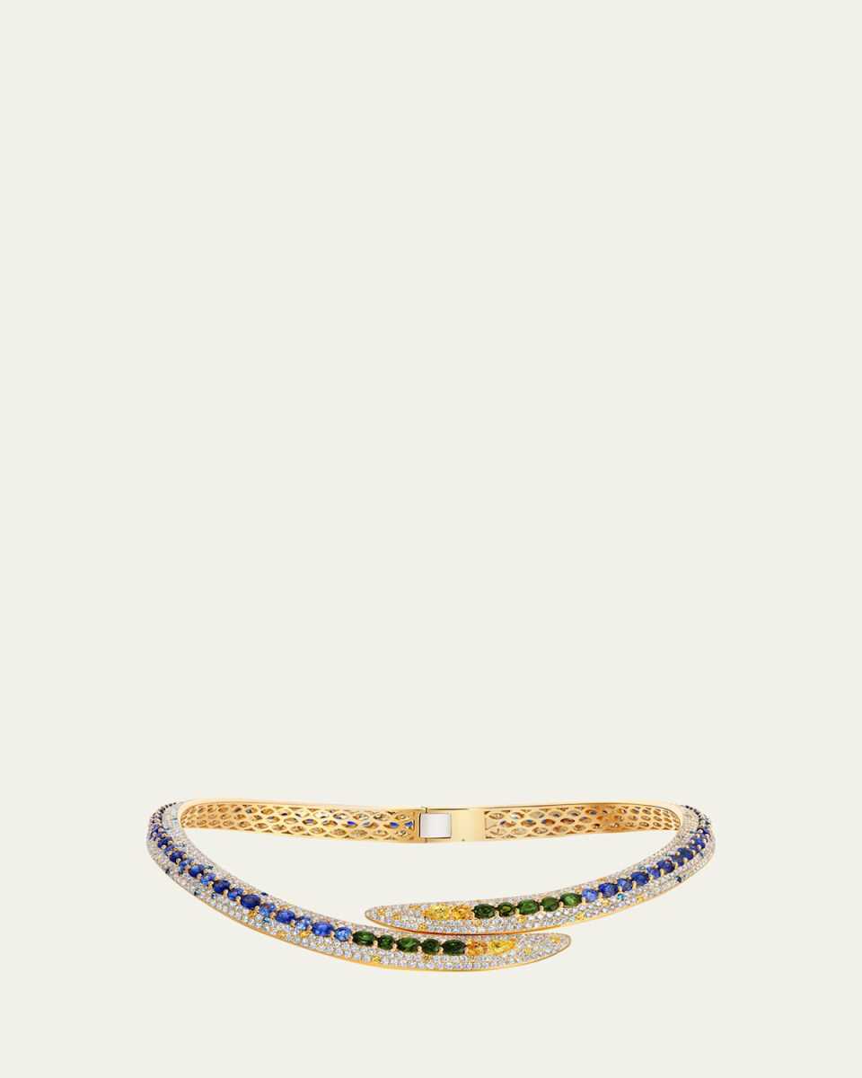 14K Yellow Gold Passaro Collar with Diamonds and Multi Gemstones